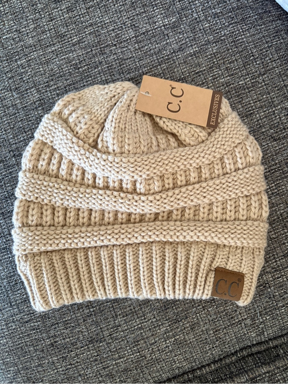 C.C Cream Beige Knit Beanie - Cozy Winter Hat NWT